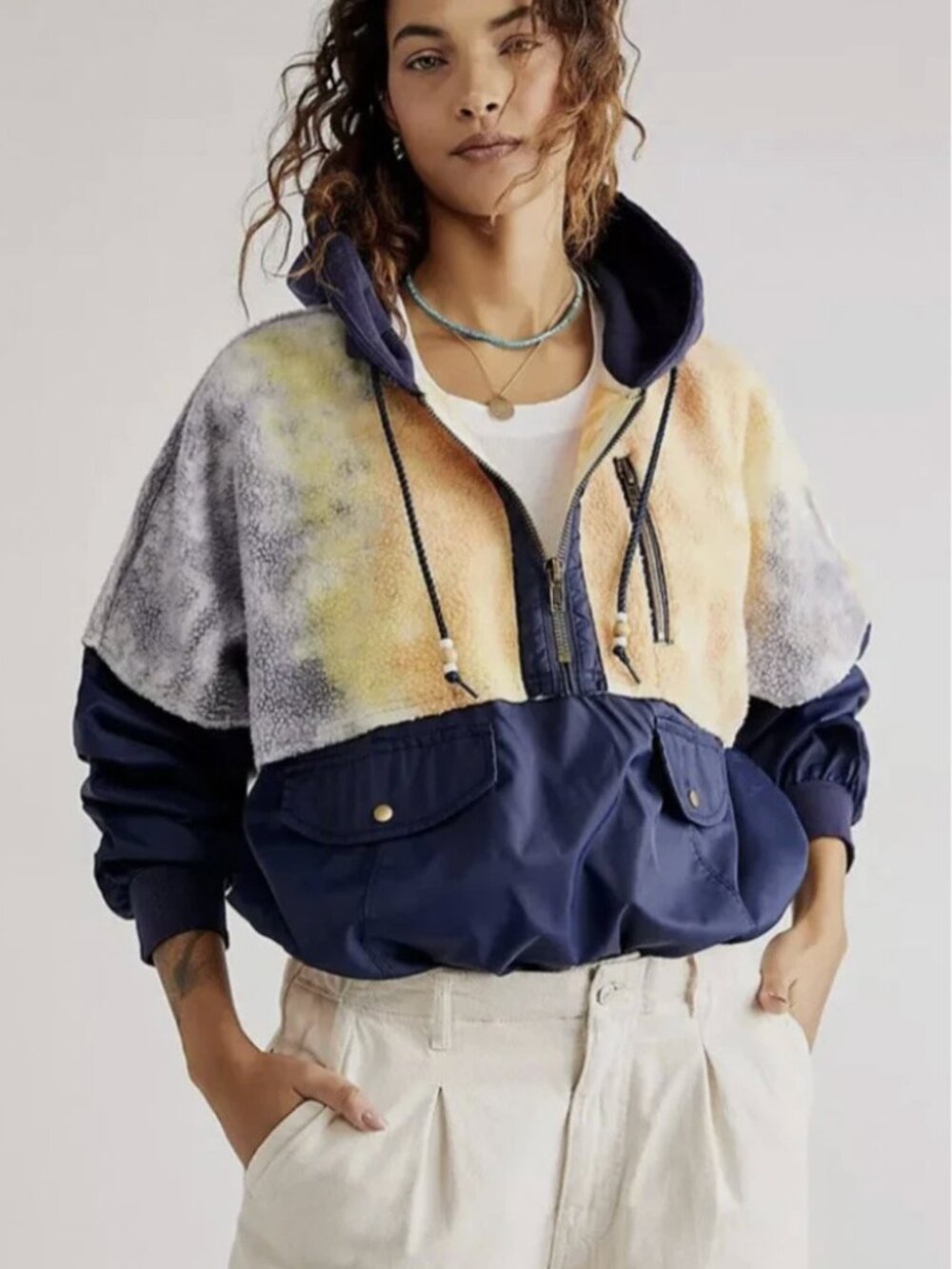 Free People No Big Deal Pullover Size Large in Navy Combo